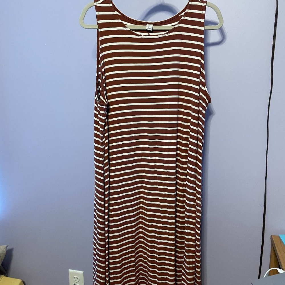 Copper brown and cream striped sleeveless dress - Size 2X